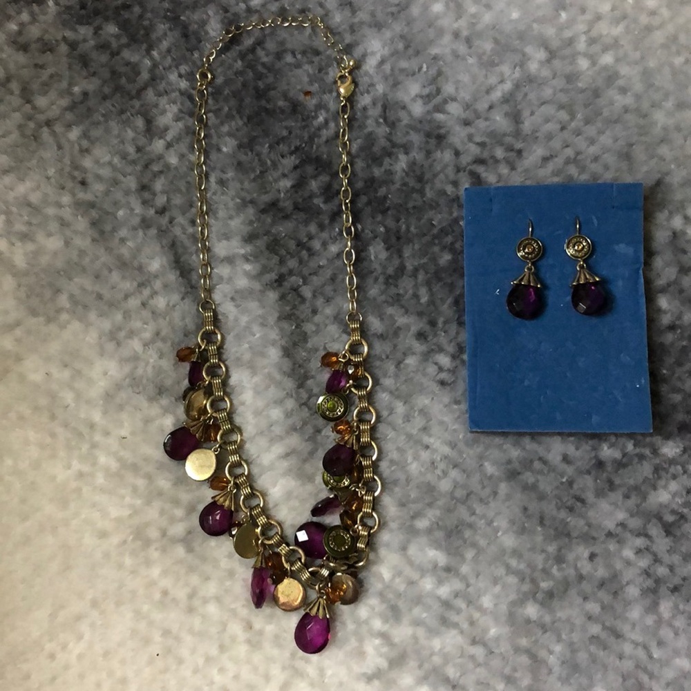 Bejeweled drop necklace and earring set